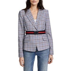 Milly Italian pinstripe 100% virgin wool blazer red blue 4